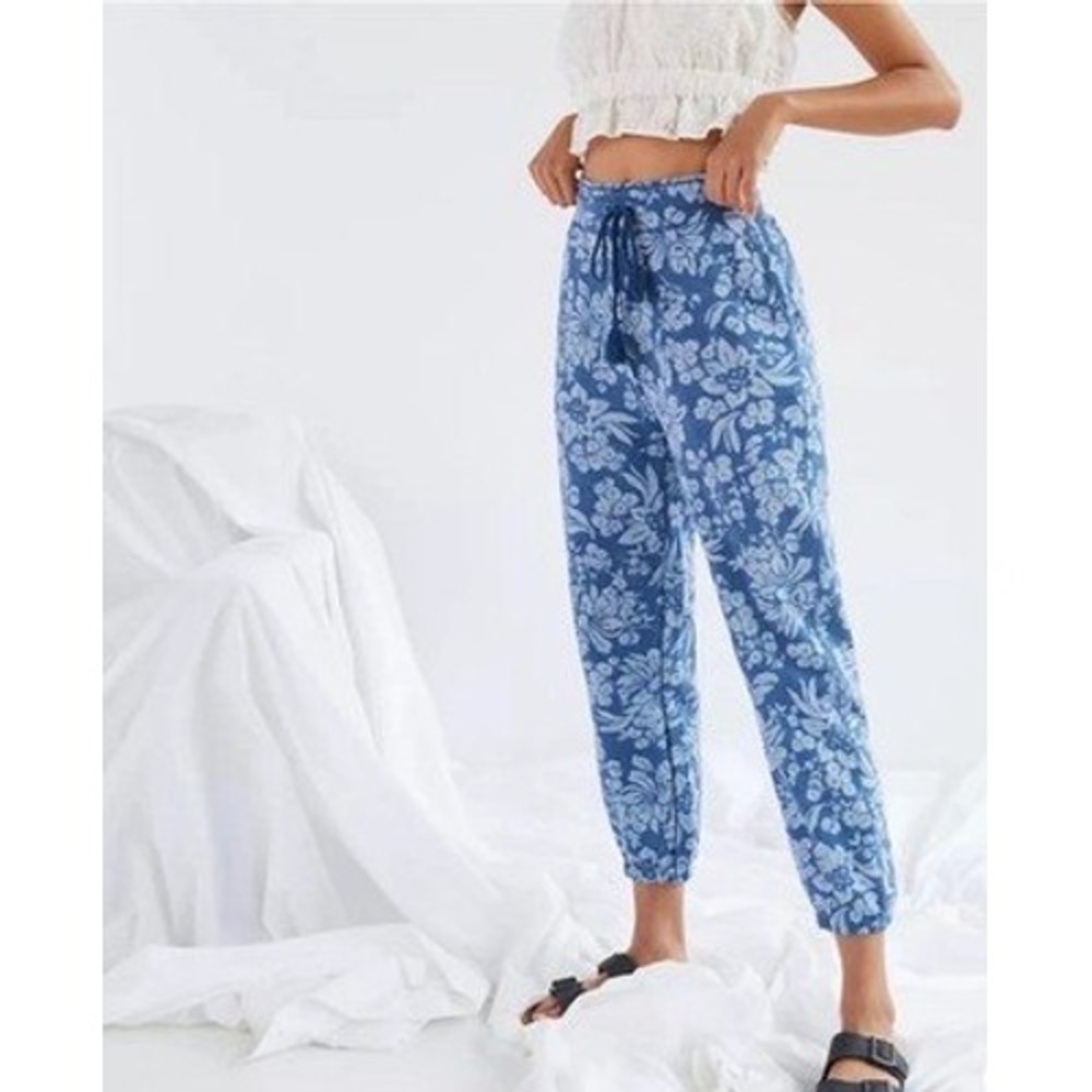 Anthropologie Blue Floral Drawstring Joggers